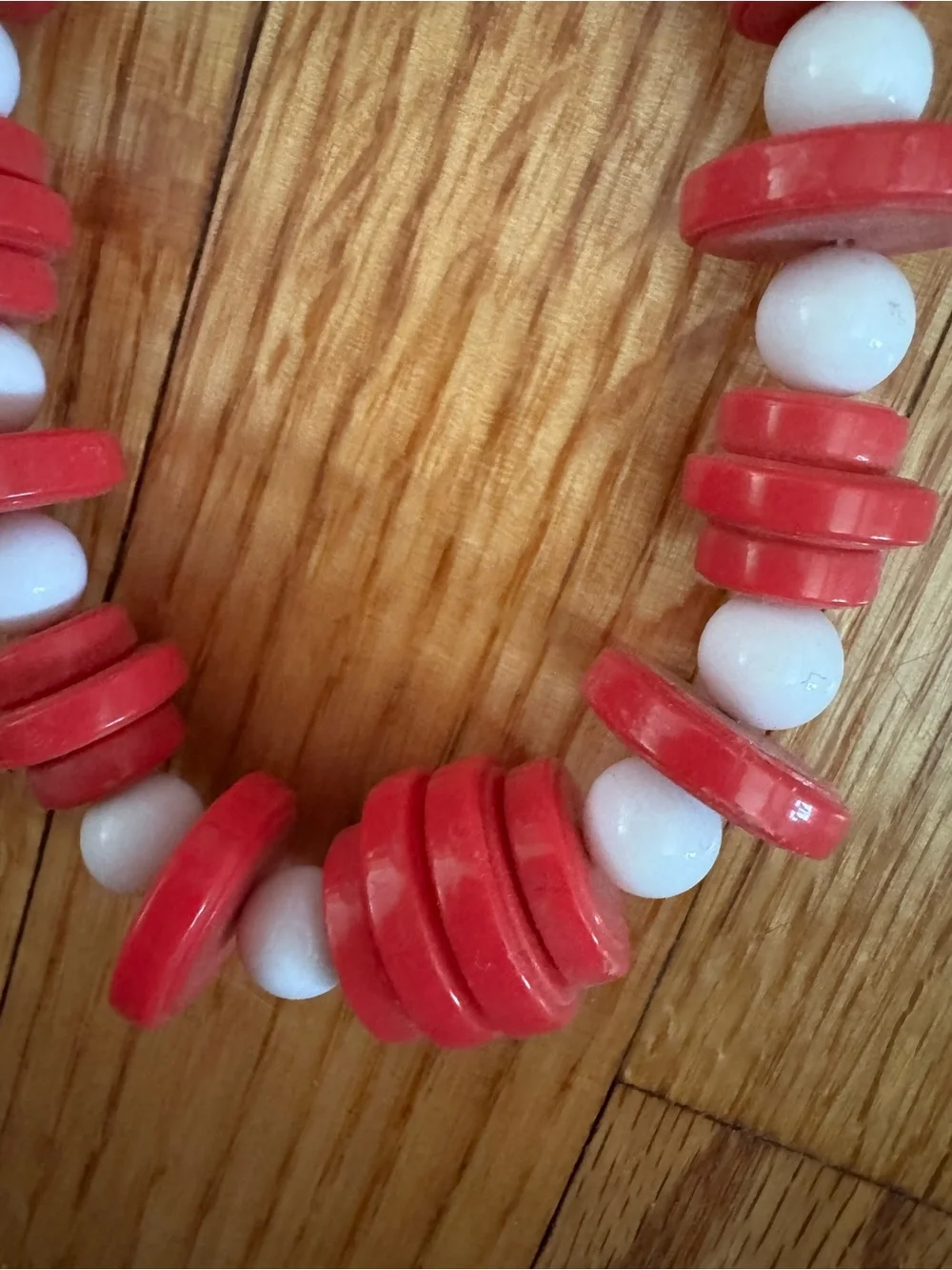 Vintage White and Red Beaded Statement Necklace